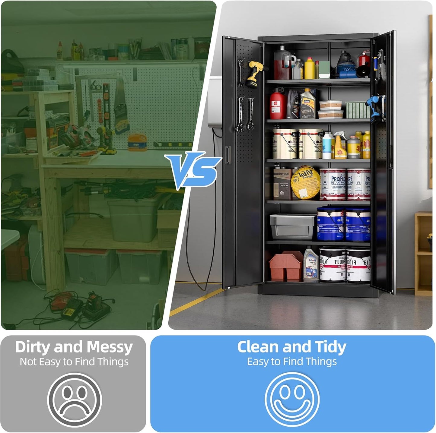 Steel Storage Cabinet With 5 Adjustable Shelves And Door For Garage, Office, Kitchen