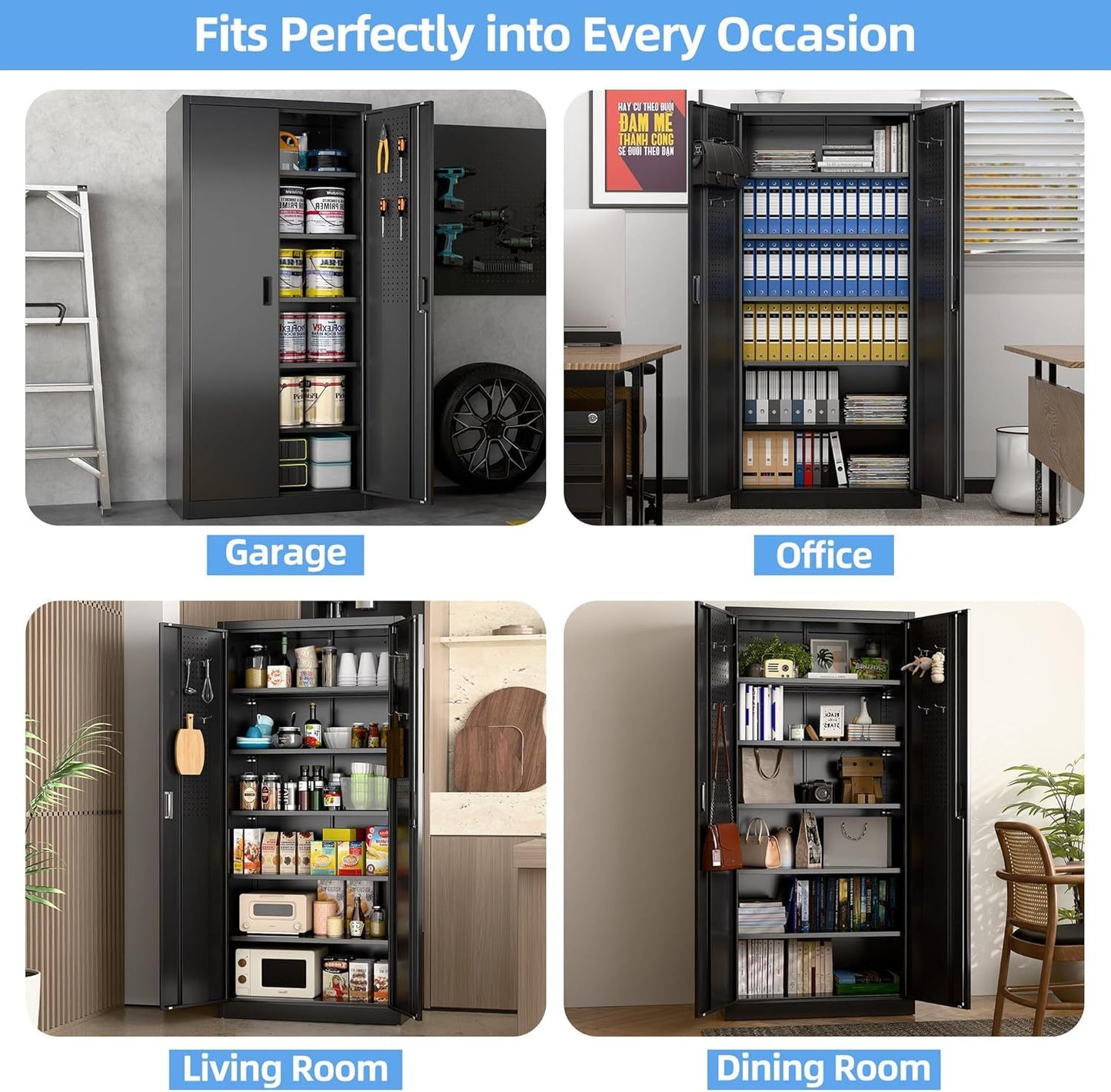 Steel Storage Cabinet With 5 Adjustable Shelves And Door For Garage, Office, Kitchen