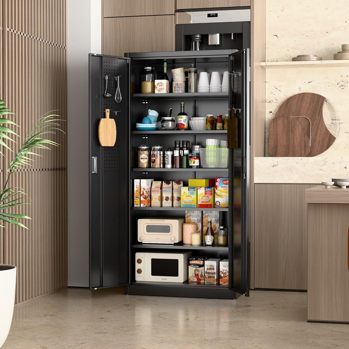 Steel Storage Cabinet With 5 Adjustable Shelves And Door For Garage, Office, Kitchen