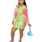 Tie Dye Print Hooded Zipper Women Dress Hoodies Sweatshirts