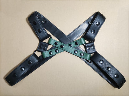 Military Green Genuine Leather Chest Strap With Male Head Layer