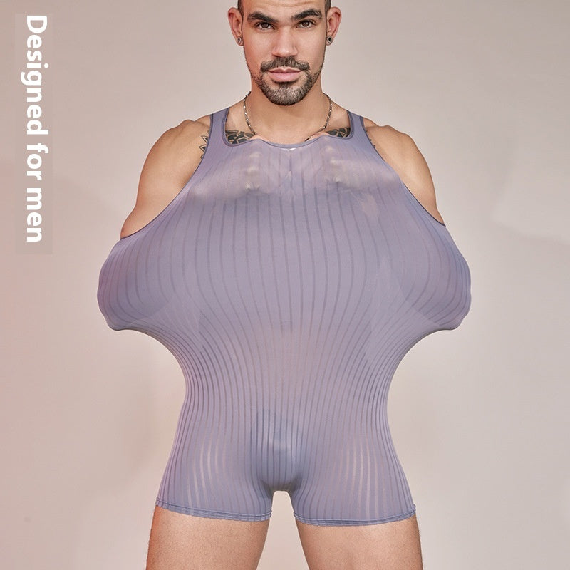 Striped Jumpsuit Lightweight Breathable Men