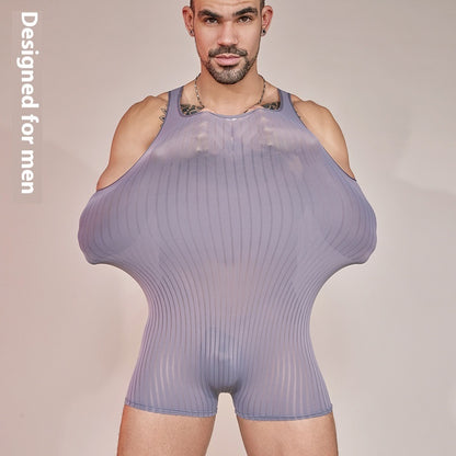Striped Jumpsuit Lightweight Breathable Men