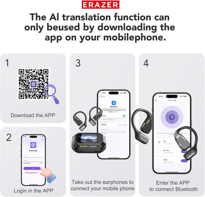 ERAZER XP6 AI Translation Earbuds Real-Time135 Language Translator Earbuds 4-in-1 Translation Headphones Open Ear Wireless Bluetooth 5.4 Ear buds with Charging Case fit iOS&Android for Travel Business