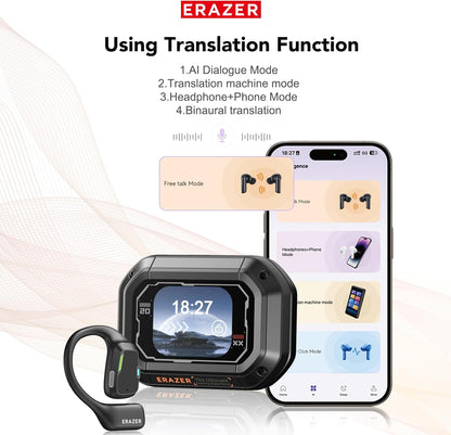 ERAZER XP6 AI Translation Earbuds Real-Time135 Language Translator Earbuds 4-in-1 Translation Headphones Open Ear Wireless Bluetooth 5.4 Ear buds with Charging Case fit iOS&Android for Travel Business