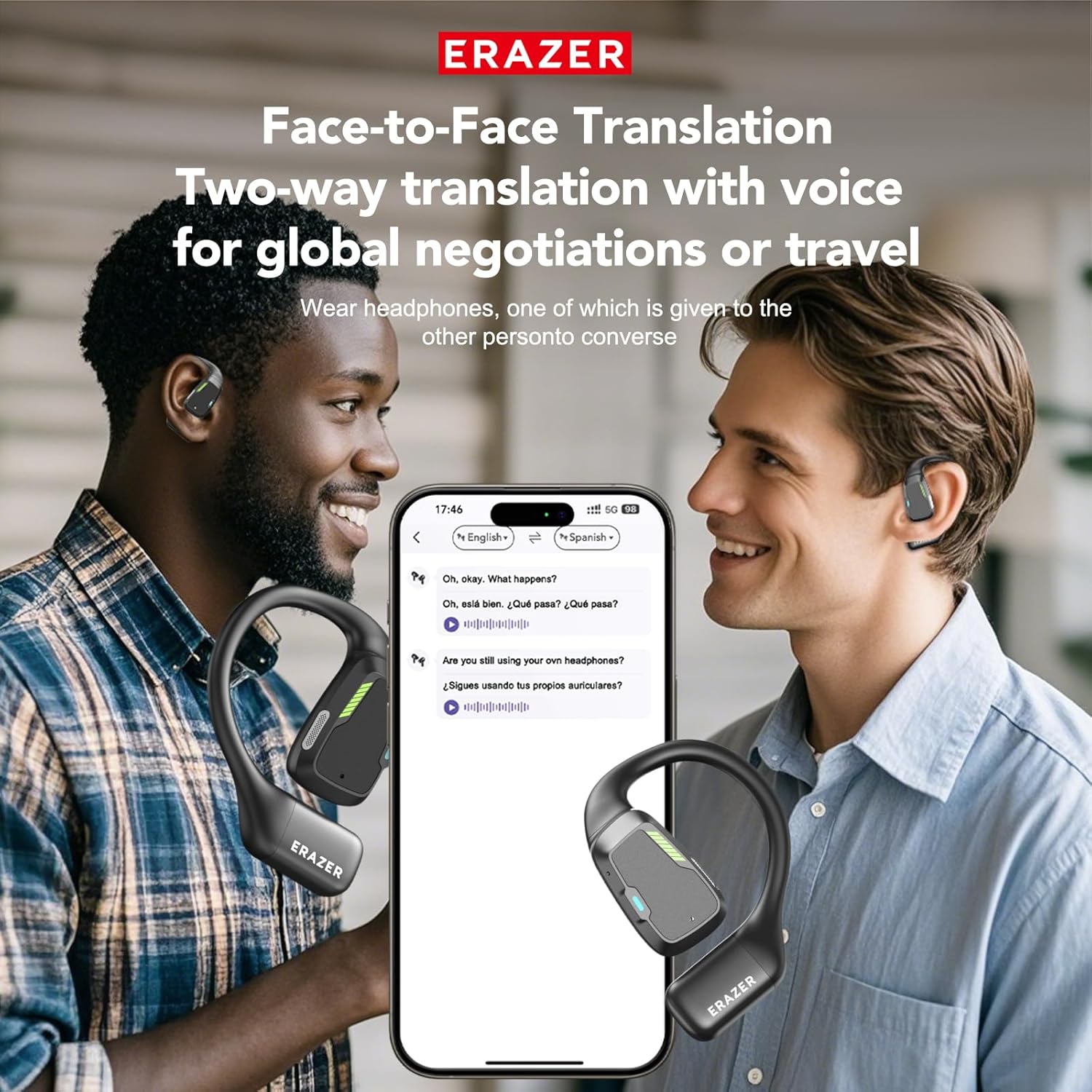 ERAZER XP6 AI Translation Earbuds Real-Time135 Language Translator Earbuds 4-in-1 Translation Headphones Open Ear Wireless Bluetooth 5.4 Ear buds with Charging Case fit iOS&Android for Travel Business