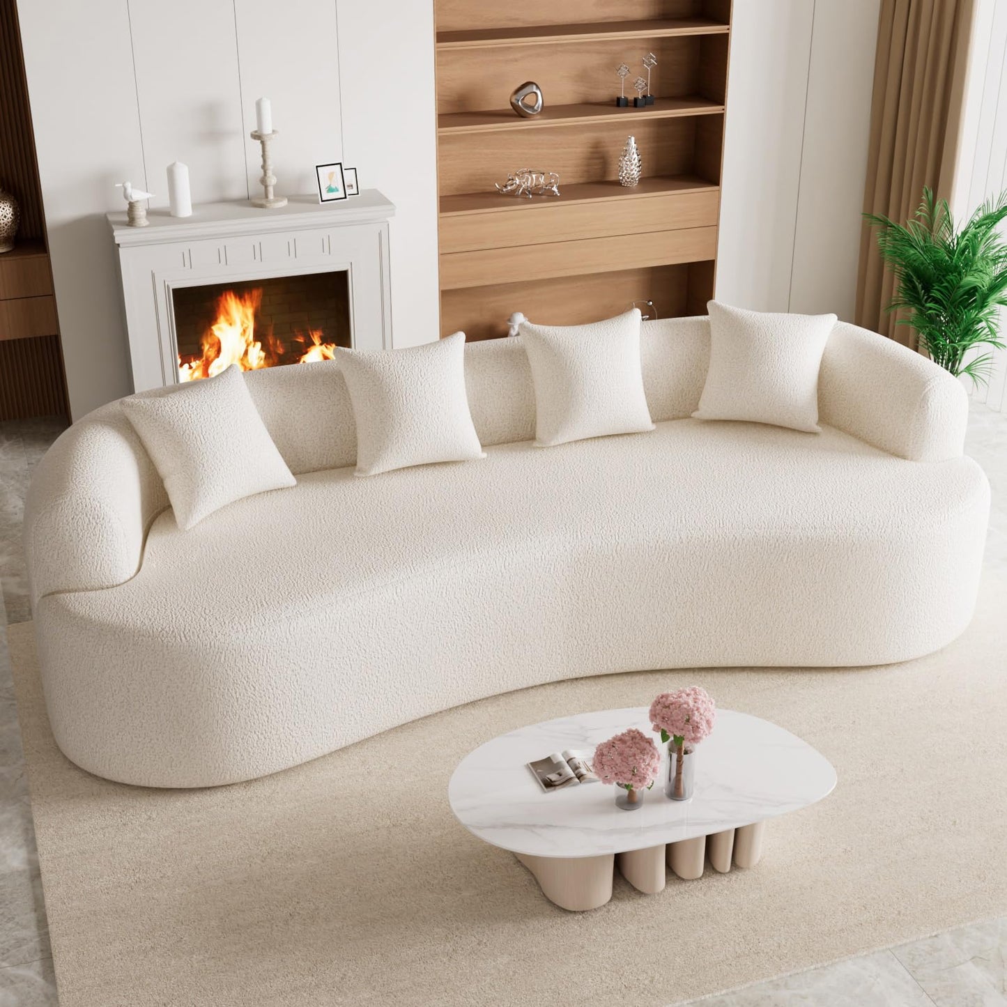 131" Oversized Sectional Sofa for Living Room, Modern Luxury Plush Chenille 4-Seater Extra Deep & Wide Seat Curved Cloud Couch with 4 Throw Pillows, No Assembly Needed, Light Brown