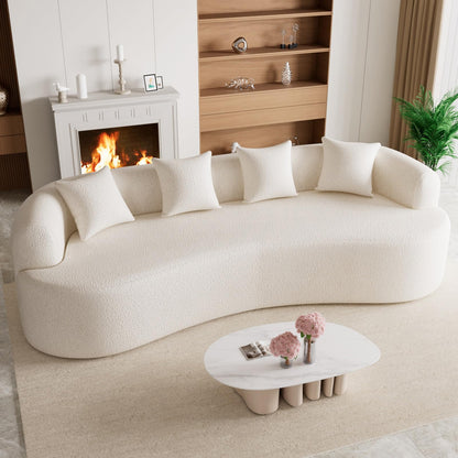 131" Oversized Sectional Sofa for Living Room, Modern Luxury Plush Chenille 4-Seater Extra Deep & Wide Seat Curved Cloud Couch with 4 Throw Pillows, No Assembly Needed, Light Brown