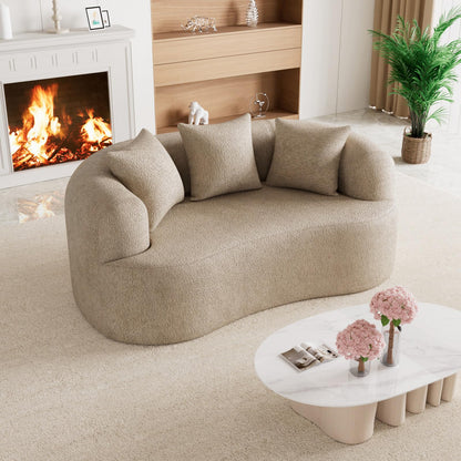 131" Oversized Sectional Sofa for Living Room, Modern Luxury Plush Chenille 4-Seater Extra Deep & Wide Seat Curved Cloud Couch with 4 Throw Pillows, No Assembly Needed, Light Brown