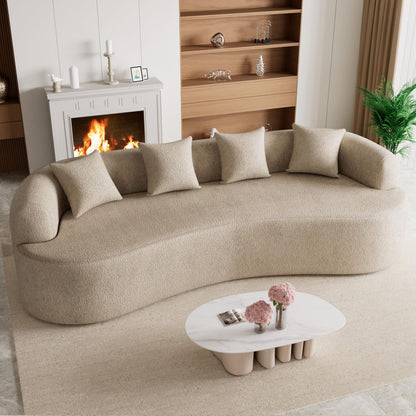 131" Oversized Sectional Sofa for Living Room, Modern Luxury Plush Chenille 4-Seater Extra Deep & Wide Seat Curved Cloud Couch with 4 Throw Pillows, No Assembly Needed, Light Brown