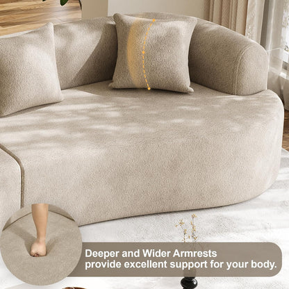 131" Oversized Sectional Sofa for Living Room, Modern Luxury Plush Chenille 4-Seater Extra Deep & Wide Seat Curved Cloud Couch with 4 Throw Pillows, No Assembly Needed, Light Brown