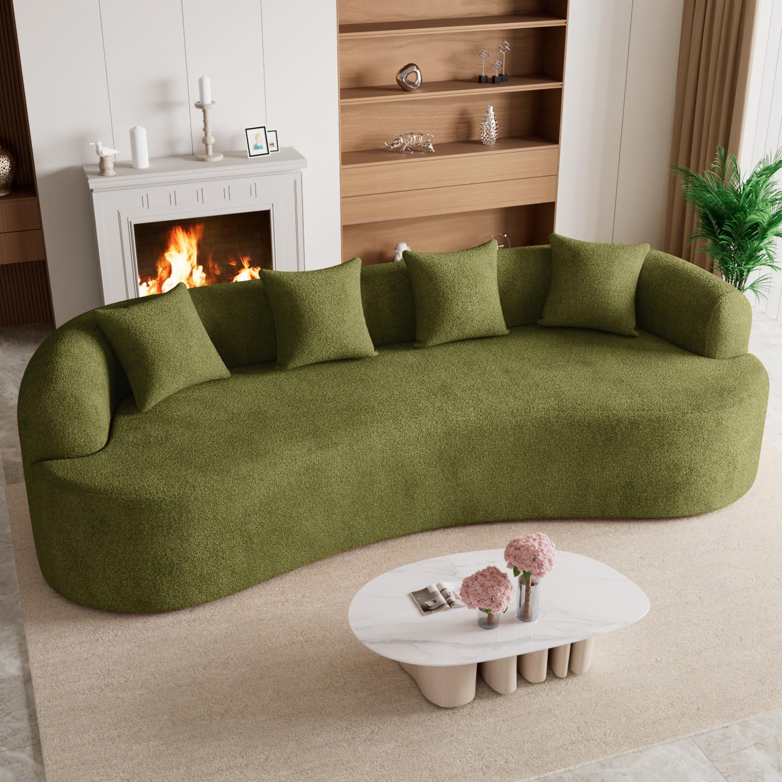 131" Oversized Sectional Sofa for Living Room, Modern Luxury Plush Chenille 4-Seater Extra Deep & Wide Seat Curved Cloud Couch with 4 Throw Pillows, No Assembly Needed, Light Brown