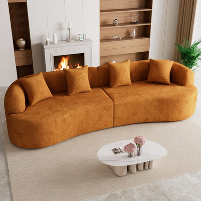 131" Oversized Sectional Sofa for Living Room, Modern Luxury Plush Chenille 4-Seater Extra Deep & Wide Seat Curved Cloud Couch with 4 Throw Pillows, No Assembly Needed, Light Brown