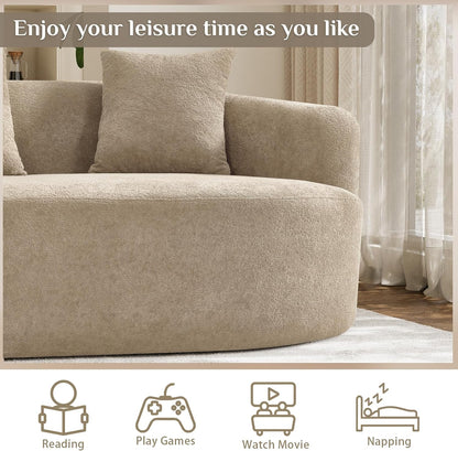 131" Oversized Sectional Sofa for Living Room, Modern Luxury Plush Chenille 4-Seater Extra Deep & Wide Seat Curved Cloud Couch with 4 Throw Pillows, No Assembly Needed, Light Brown