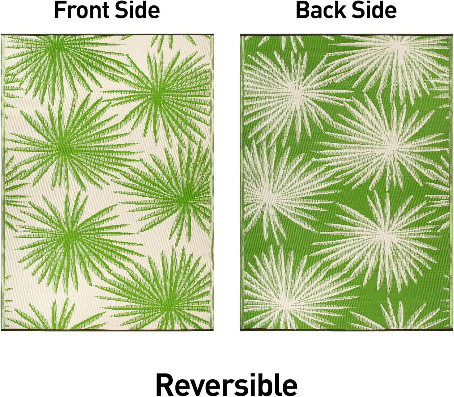 Rugshop Floral Tropical Reversible Crease-Free Waterproof Premium Recycled Plastic Outdoor Rugs for Patio,Backyard,RV,Deck,Picnic,Trailer,Beach,Camping,Sunroom Area Rug Green 7'10" X 10'