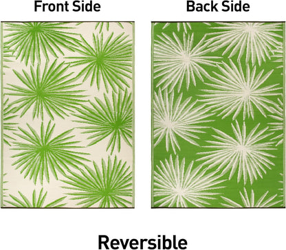Rugshop Floral Tropical Reversible Crease-Free Waterproof Premium Recycled Plastic Outdoor Rugs for Patio,Backyard,RV,Deck,Picnic,Trailer,Beach,Camping,Sunroom Area Rug Green 7'10" X 10'