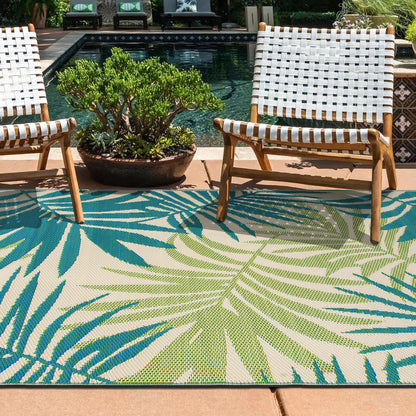 Rugshop Floral Tropical Reversible Crease-Free Waterproof Premium Recycled Plastic Outdoor Rugs for Patio,Backyard,RV,Deck,Picnic,Trailer,Beach,Camping,Sunroom Area Rug Green 7'10" X 10'