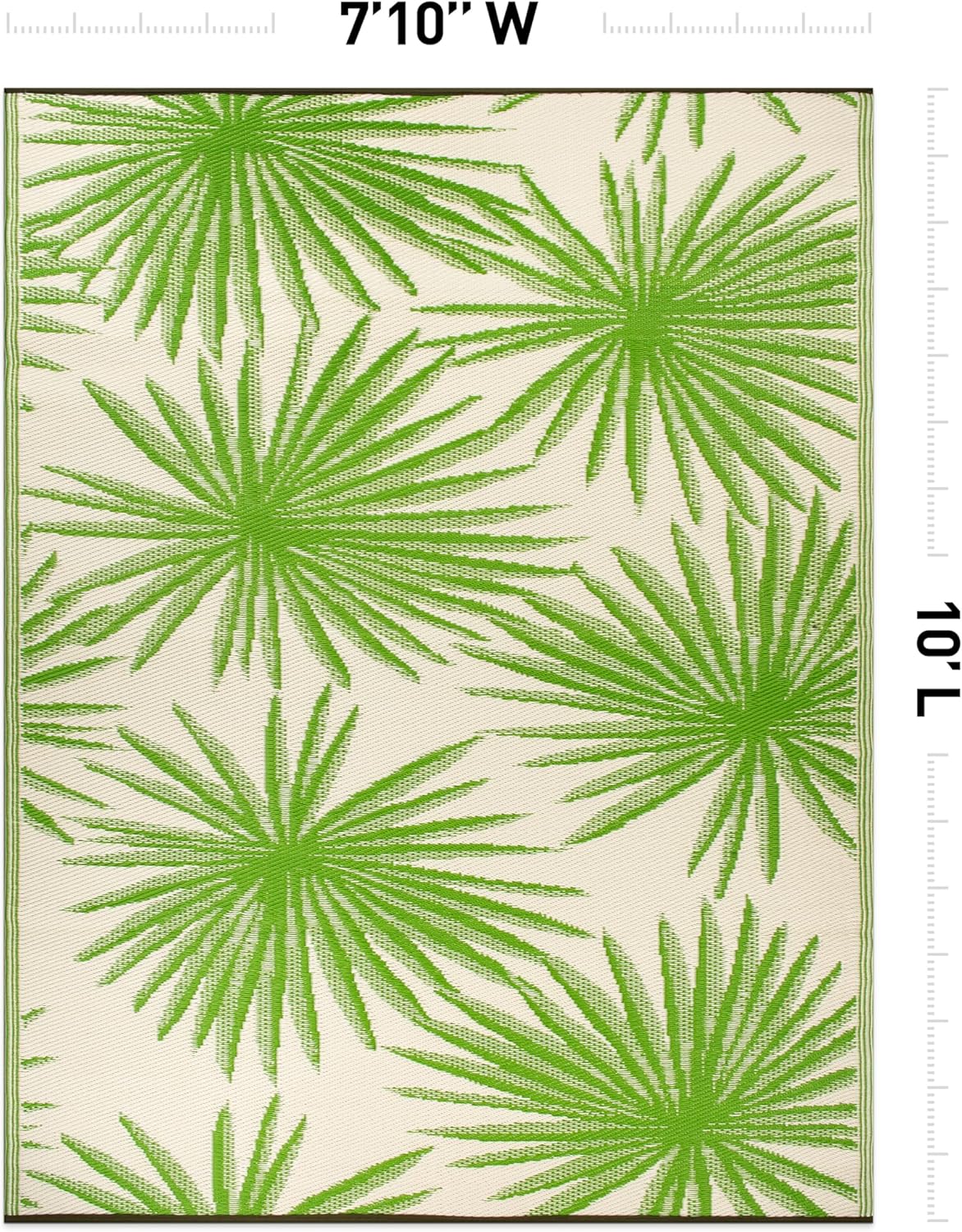Rugshop Floral Tropical Reversible Crease-Free Waterproof Premium Recycled Plastic Outdoor Rugs for Patio,Backyard,RV,Deck,Picnic,Trailer,Beach,Camping,Sunroom Area Rug Green 7'10" X 10'