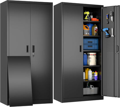 Steel Storage Cabinet With 5 Adjustable Shelves And Door For Garage, Office, Kitchen