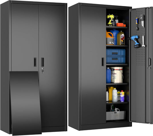 Steel Storage Cabinet With 5 Adjustable Shelves And Door For Garage, Office, Kitchen