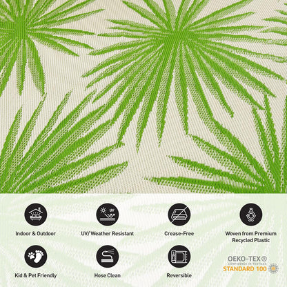 Rugshop Floral Tropical Reversible Crease-Free Waterproof Premium Recycled Plastic Outdoor Rugs for Patio,Backyard,RV,Deck,Picnic,Trailer,Beach,Camping,Sunroom Area Rug Green 7'10" X 10'