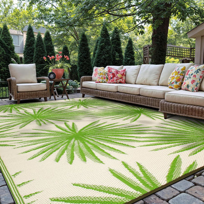 Rugshop Floral Tropical Reversible Crease-Free Waterproof Premium Recycled Plastic Outdoor Rugs for Patio,Backyard,RV,Deck,Picnic,Trailer,Beach,Camping,Sunroom Area Rug Green 7'10" X 10'