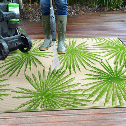 Rugshop Floral Tropical Reversible Crease-Free Waterproof Premium Recycled Plastic Outdoor Rugs for Patio,Backyard,RV,Deck,Picnic,Trailer,Beach,Camping,Sunroom Area Rug Green 7'10" X 10'