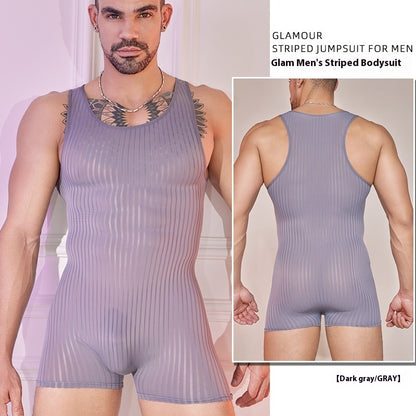Striped Jumpsuit Lightweight Breathable Men