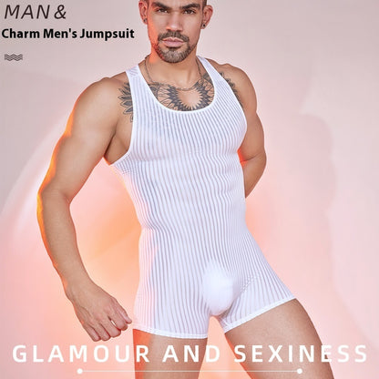 Striped Jumpsuit Lightweight Breathable Men