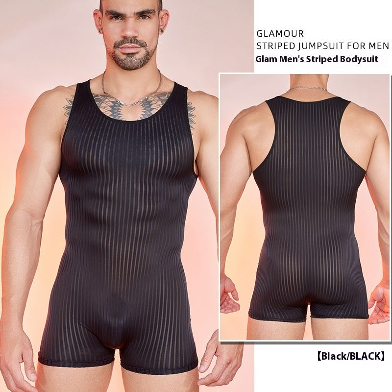 Striped Jumpsuit Lightweight Breathable Men