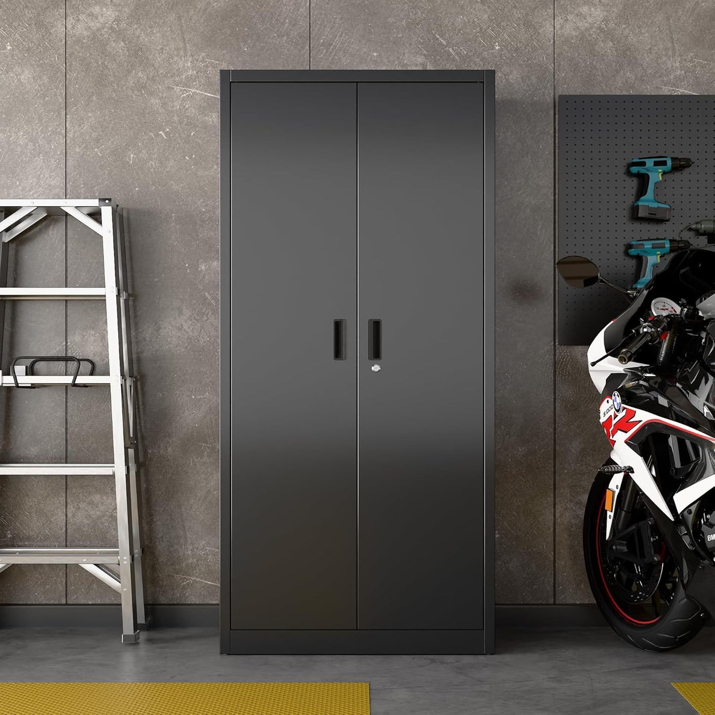 Steel Storage Cabinet With 5 Adjustable Shelves And Door For Garage, Office, Kitchen